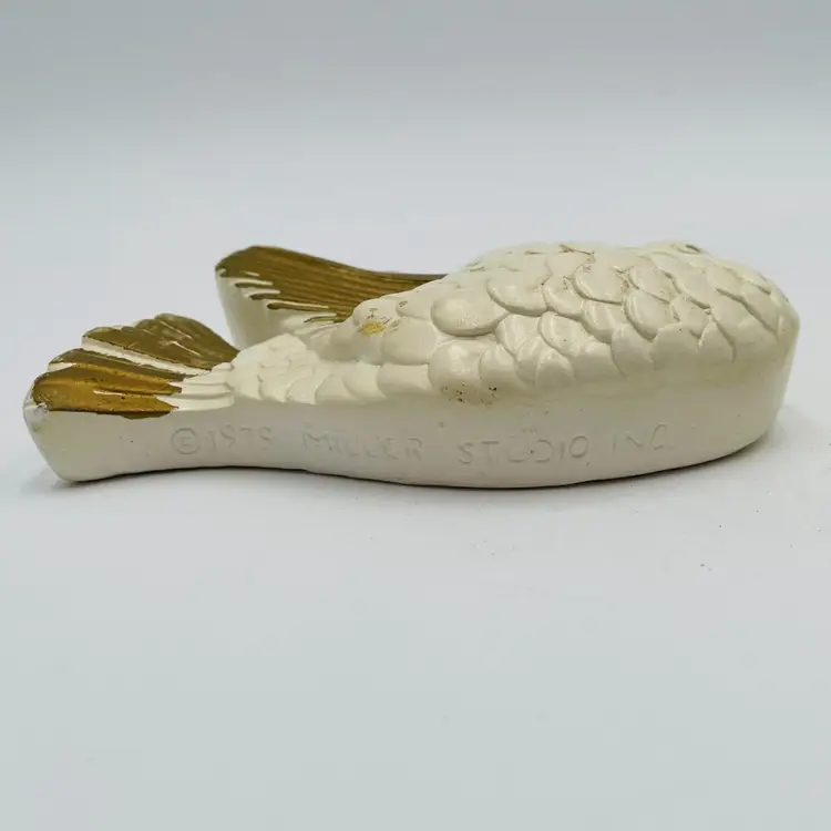 2 MCM Miller Studios Chalkware White & Gold Love Doves - Repaired