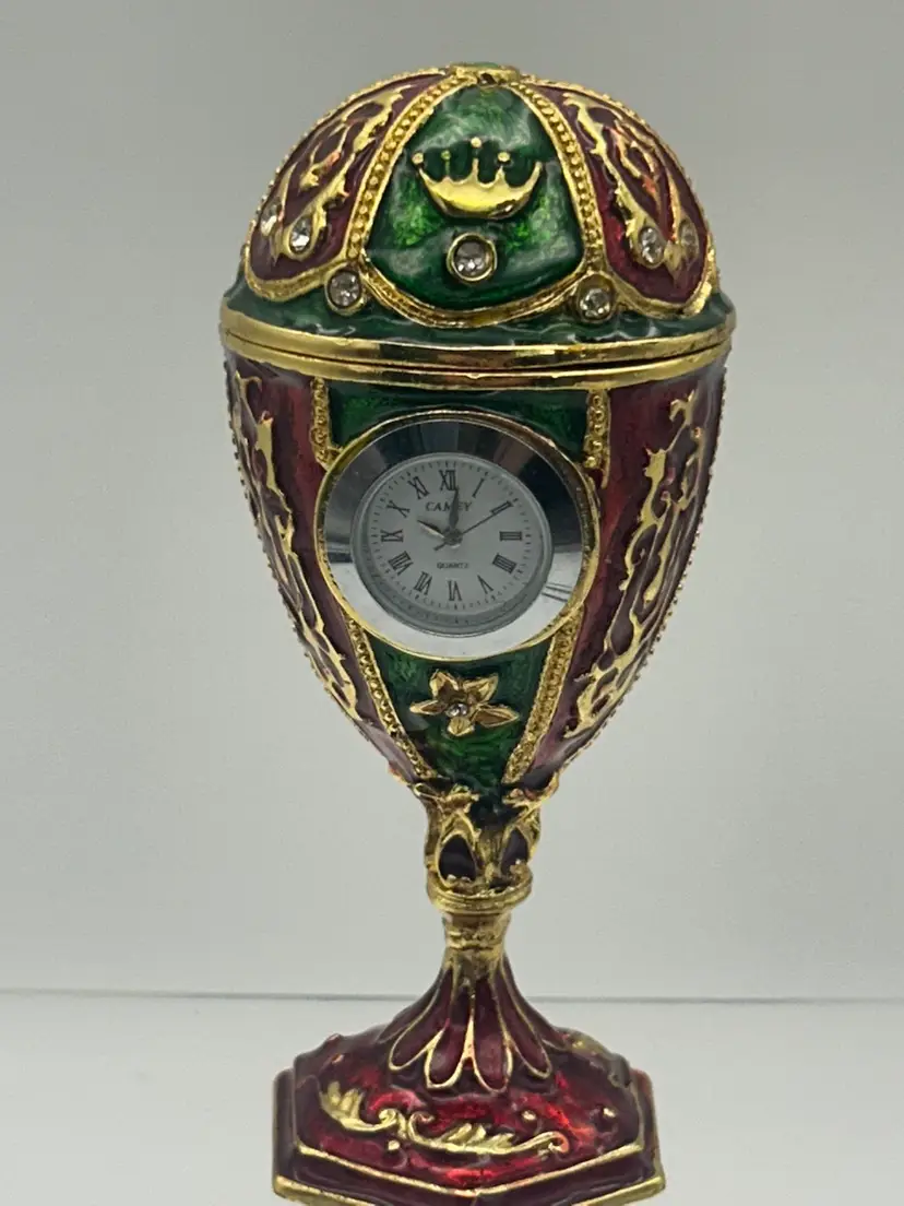 Egg Shaped Trinket Box With Clock - Working Order
