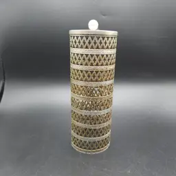 Vintage Tall Hollywood Regency Hairspray Cover: Gold Tone Boudoir Decor