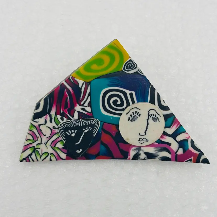 Handmade Abstract Polymer Clay Brooch Pin Picasso Style Face Art Geometric Wearable Art
