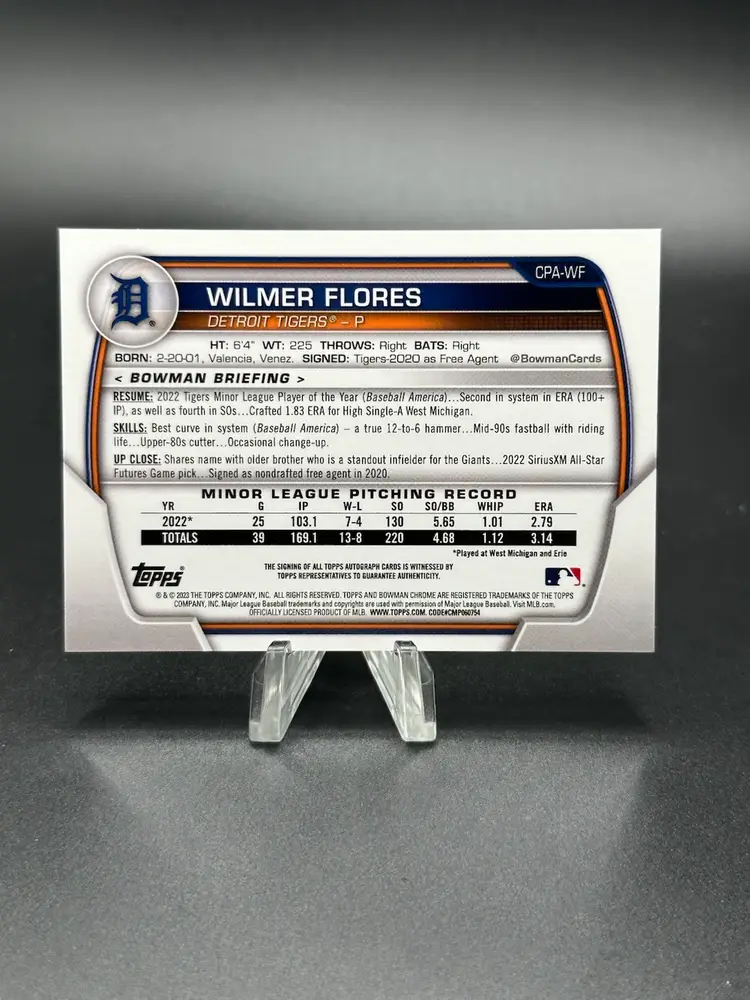 2023 Bowman Chrome Wilmer Flores 1st Rookie RC Autograph #CPA-WF Tigers