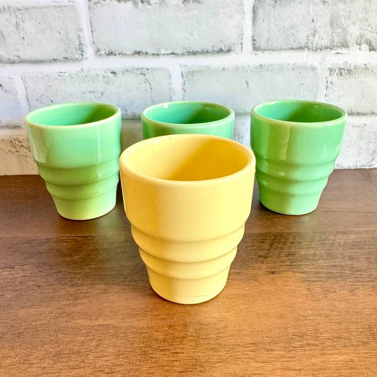 Set of 4 Gladding Mcbean Franciscan El Patio Ceramic Tumblers Turquoise & Yellow Pottery Cups