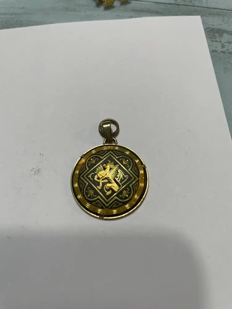 14K Gold Griffin Damascene Pendant