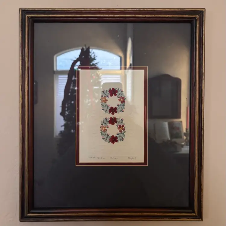 Vintage Framed Signed Wreath Squares Watercolor