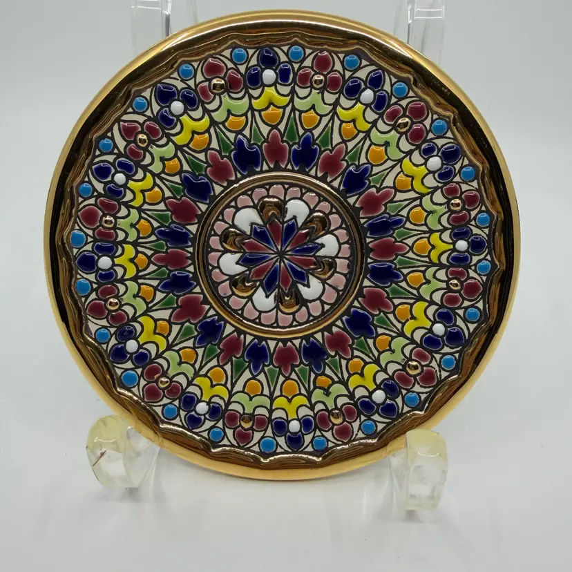 Cearco Spain Hand Painted Kaleidoscope 24K Gold Wall Hanging Plate 5.75”