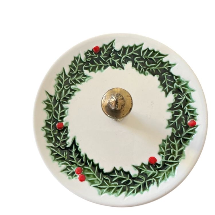 Vintage 2-Tiered Holly & Berry Tidbit Serving Plate