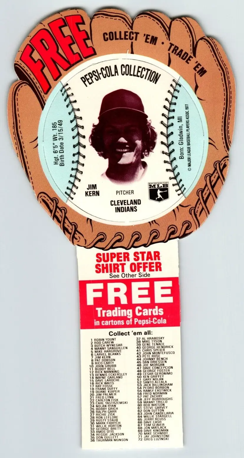 Pepsi Baseball Trading Card 1977 Jim Kern Cleveland Indians MLB Diecut Trade