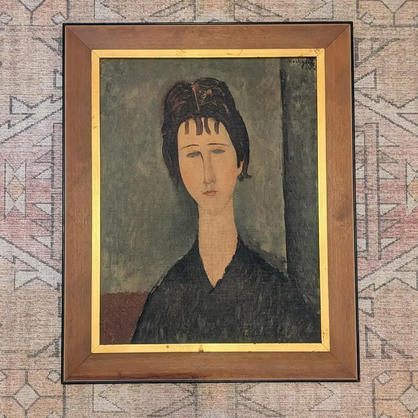 Modigliani Reproduction Framed Portrait Painting On Canvas "Woman with Blue Eyes 1918"