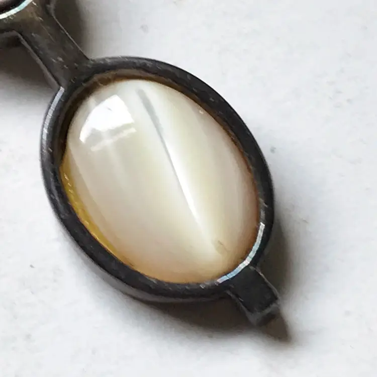 925 Sterling Silver Mother of Pearl Abalone Pendant Toggle Clasp Necklace