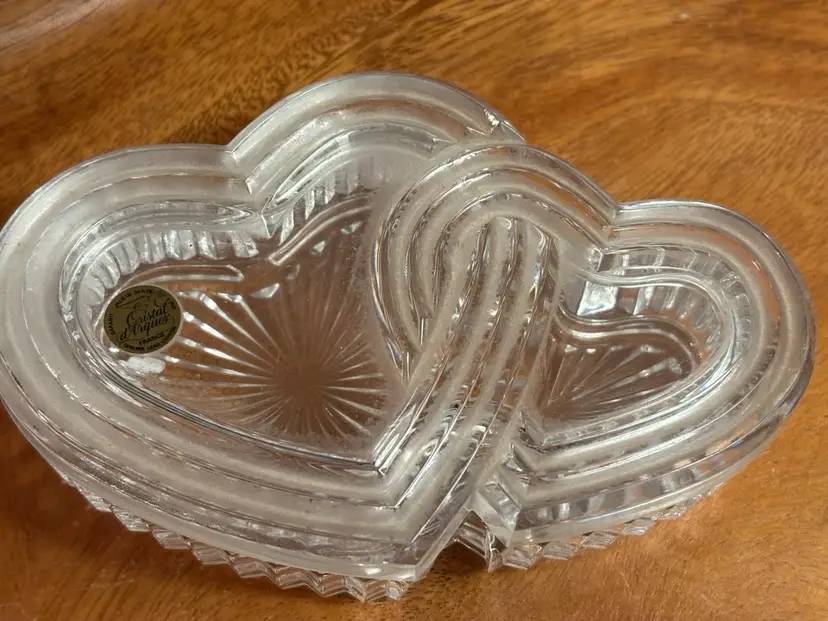 Crystal d’ Arques Double Heart Shaped 24% Lead Crystal Trinket Candy Box France
