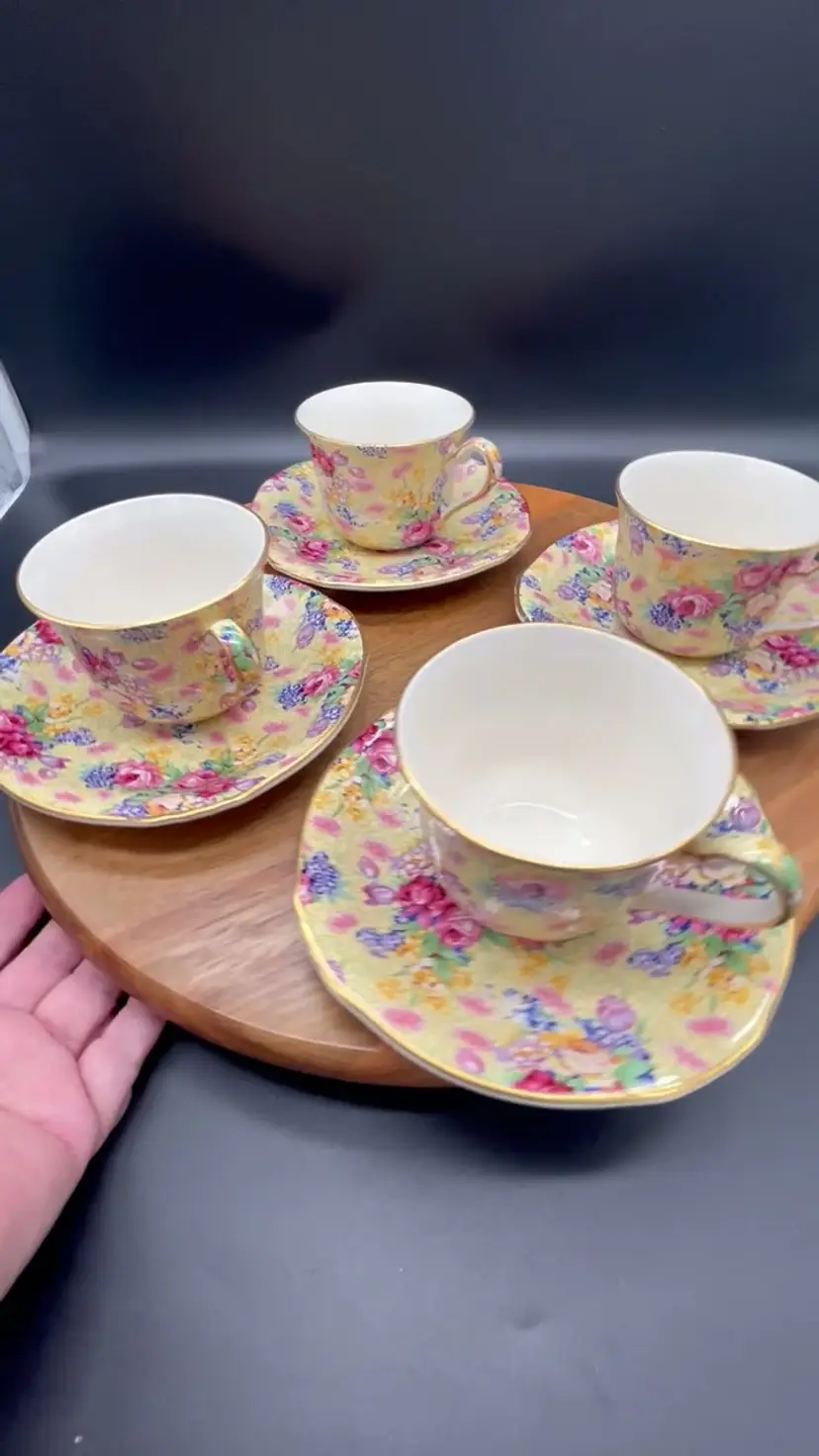 Vintage Royal Winton Grimwades Welbeck Chintz Cups and Saucers Tea Set (4)
