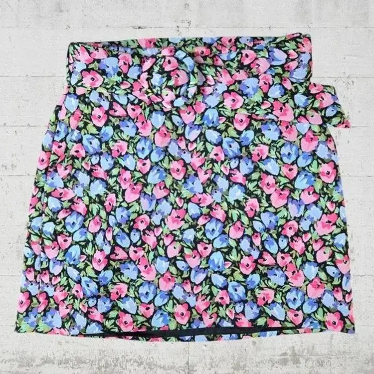 Zara Pastel Floral Belted High Waisted Women's Pencil Mini Skirt Size Small