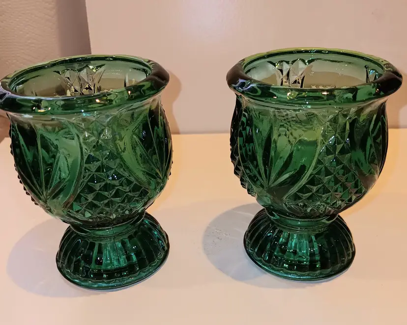 Set of Vintage Avon Summer Lights Teal Green Candle/ Votive Holder