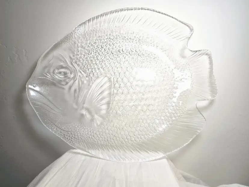 Vtg Arcoroc POISSON Clear Fish Shaped Serving Platter 15-1/4" x 12-1/2" Tray EC