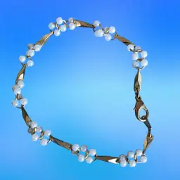 Vintage Shiny Gold Tone Dainty Faux Pearls Cluster Bracelet 7”