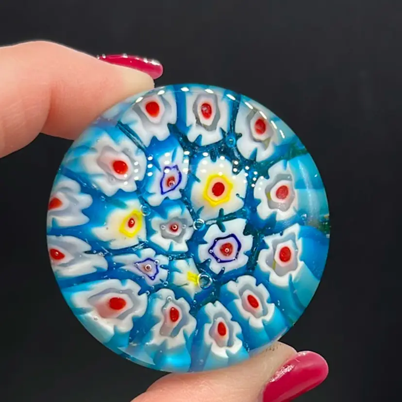 Miniature Millefiori Art Glass Paperweight Blue | 1.75”