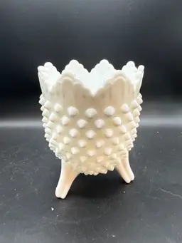 Vintage Fenton Mill Glass Hobnail Tri-Footed Egg Shaped Vase -5 In