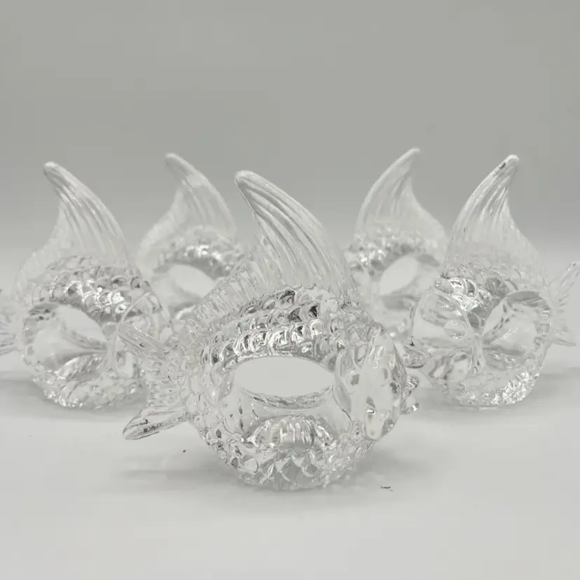 Thrift Store Find - Vintage Clear Acrylic Nautical Beach Angel Fish Napkin Rings - Set 5