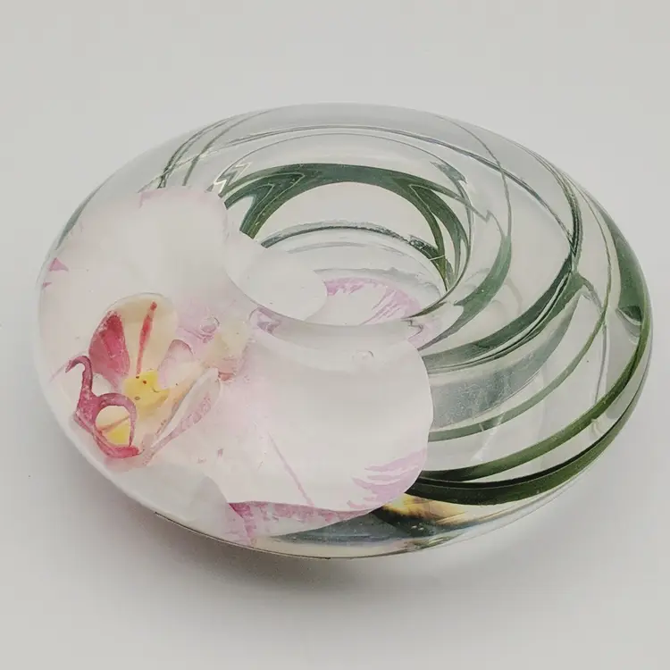 Emilio Robba Paris White Pink Orchid Glass Resin Tealight Votive Candle Holder