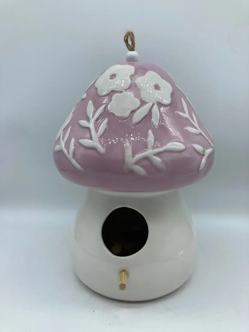 Hanging Pink Ceramic Birdhouse with Plug
