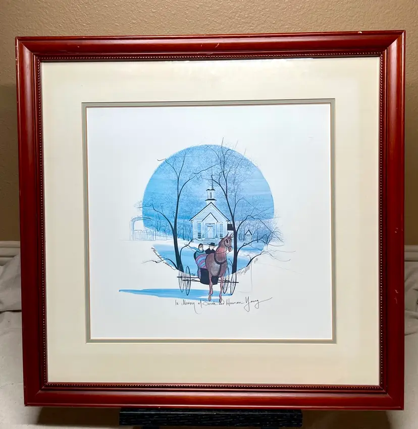 P Buckley Moss Signed 1986 Framed Matted Evening In Long Grove 421/1000 Folk Art Wall Decor