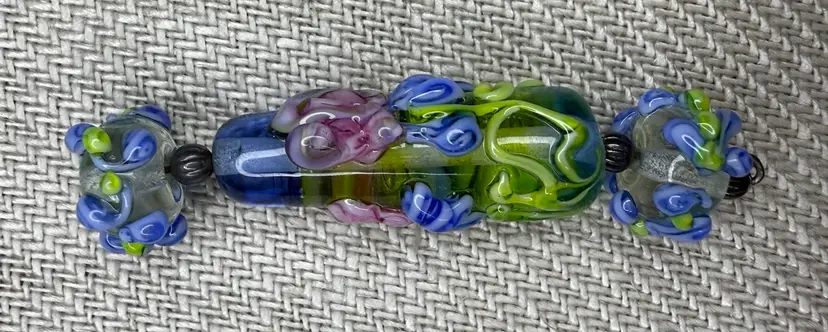 Lamp Work Beads Set Of 3 Floral
