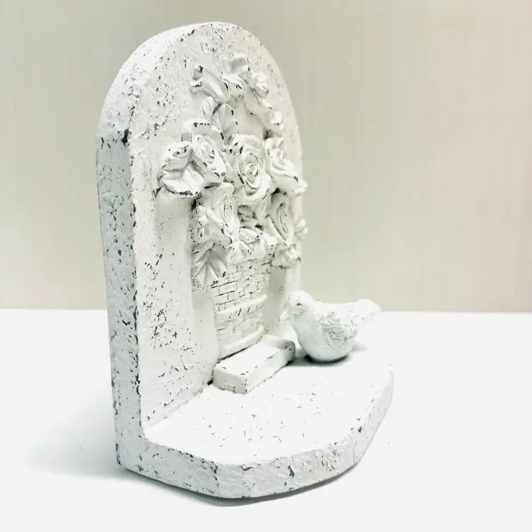Vintage Bookend White Heavy Resin Bookend Bird Roses Basket