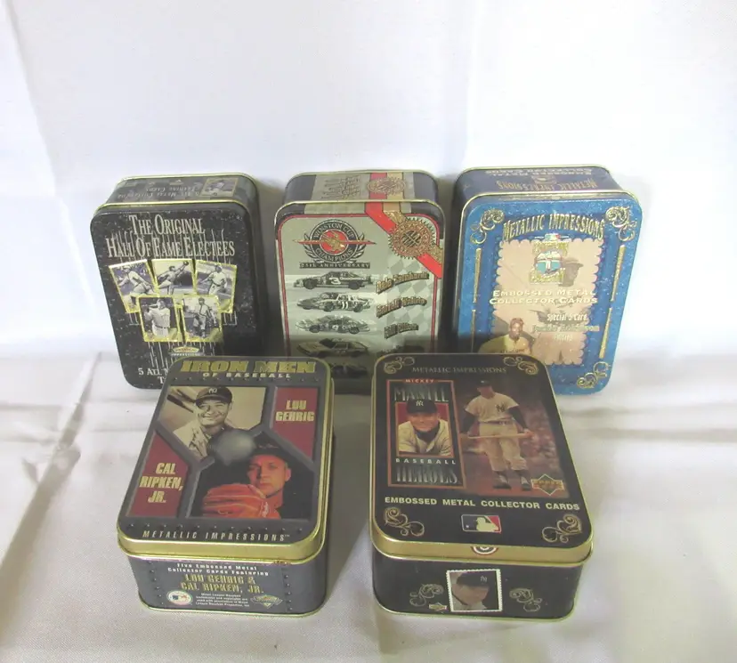 5 Avon Baseball/Nascar Collector Card Decorative Tins w/Cards & Boxes