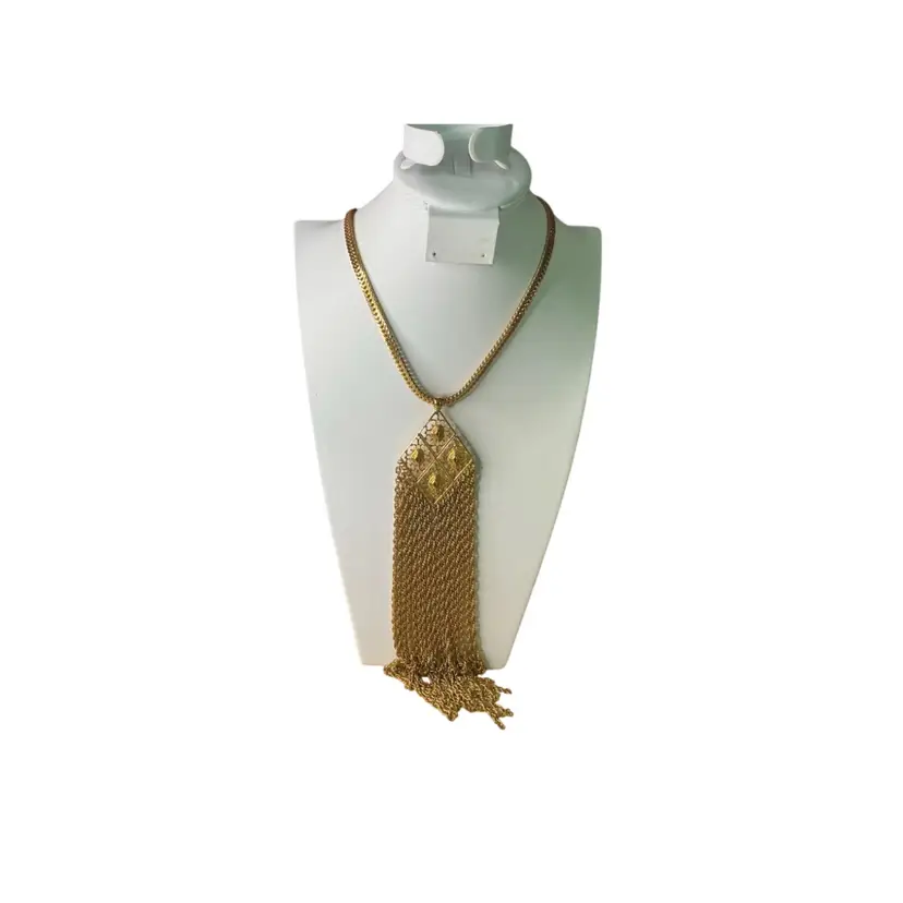 Gold Tone Diamond Shape Pendant And Chain Tassel 12β-18β 9β Drop KK13