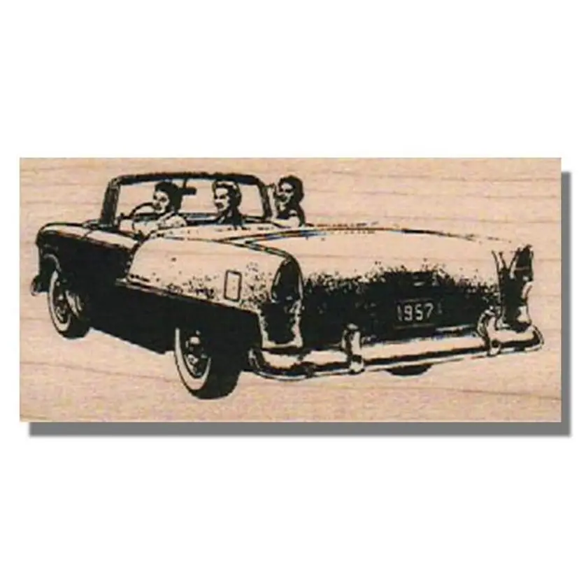 Vintage Car With Ladies Rubber Stamp