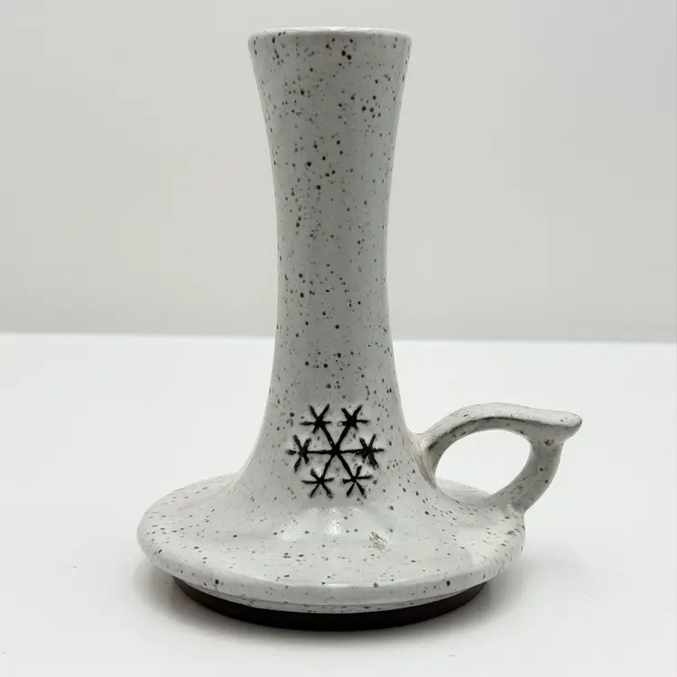 Onion River Pottery Speckled Snowflake Pattern Candleholder Or Bud Vase With Handle