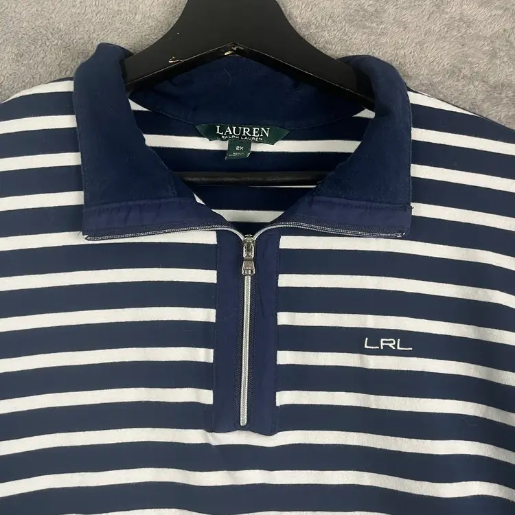 Lauren Ralph Lauren Quarter Zip Shirt Womens PTP 23" Size 2X Navy White Nautical Classic