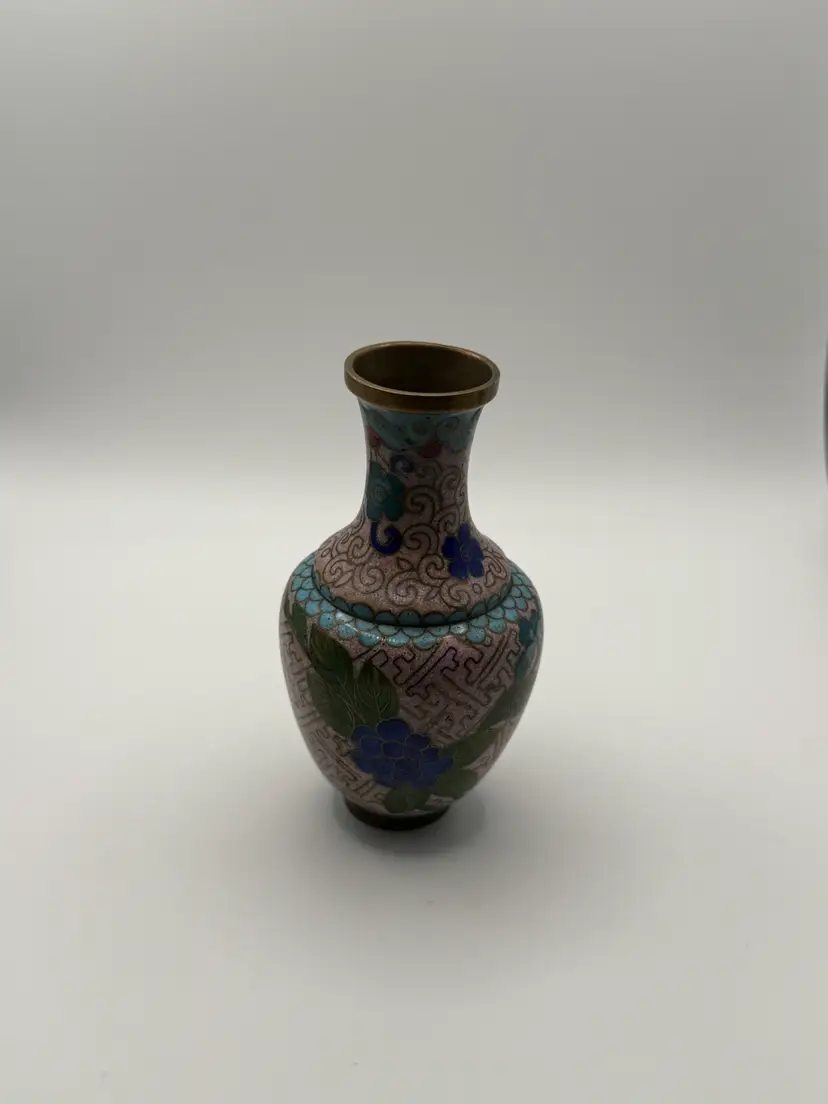 Cloisonne Brass Enamel Vase Cloisonné 4.25"