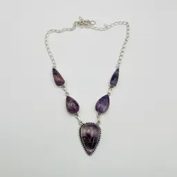 Handcrafted 5-Stone Amethyst Necklace in Sterling Silver Finish