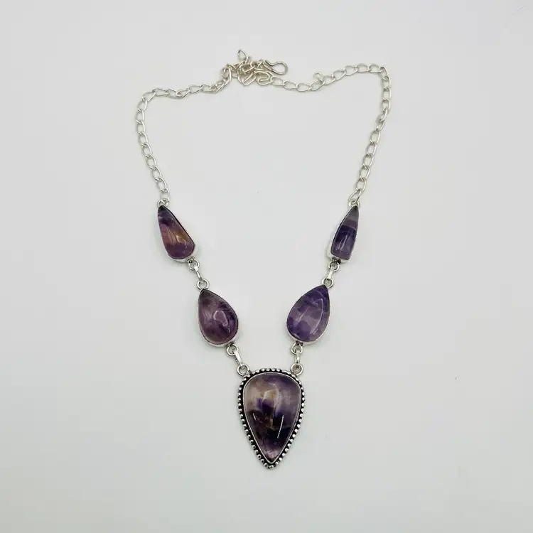 Handcrafted 5-Stone Amethyst Necklace in Sterling Silver Finish