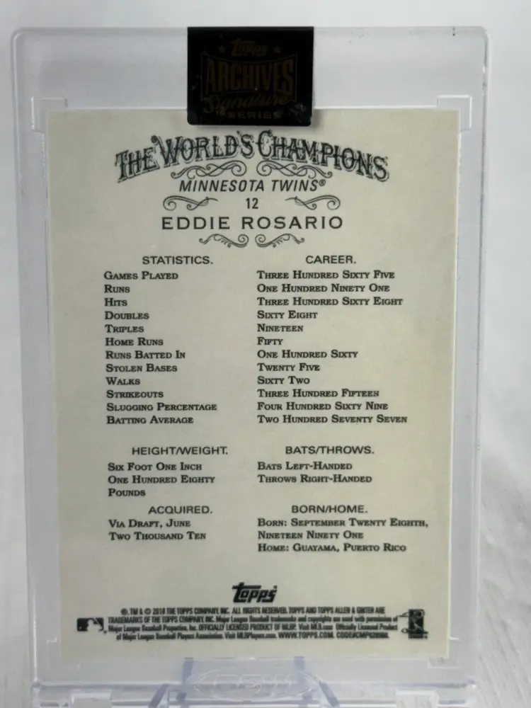 2022 Topps Archives Allen and Ginter #12 Eddie Rosario Twins On Card Auto #50/56