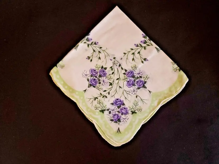 Floral Design Handkerchief folded & creased 13" x 13 1/2" approx. unbranded