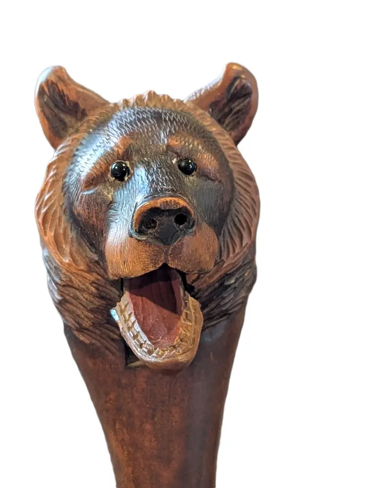 Antique Nutcracker Black Forest Style Brown Carved Wood Grizzly Bear 6 ½"H