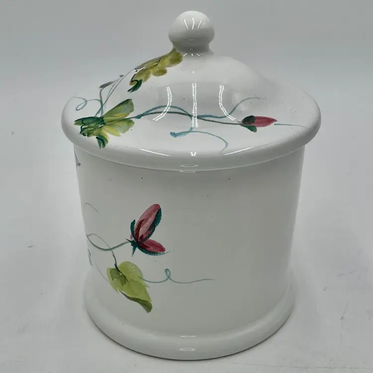 Lovely Hand Painted in Italy Floral Ceramic Jar - MOrning Glory