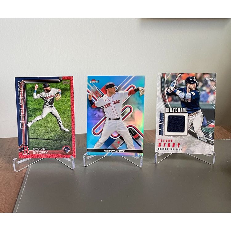 Trevor Story (Boston Red Sox) Three-Card Lot: 2025 Topps Series Two Team Border, 2022 Topps Finest Refractor /300, 2025 Major League Material