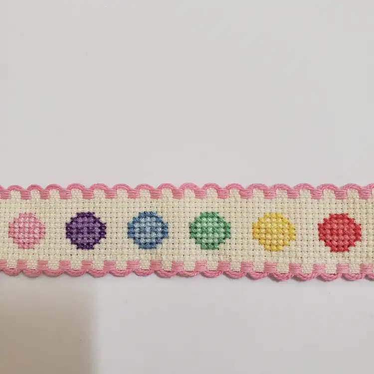 New Cross-stitched Ribband ivory with pink trim button themed