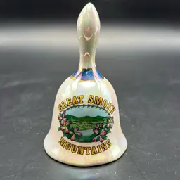 Vintage Iridescent Porcelain Great Smokey Mountains Souvenir Bell 4.25”