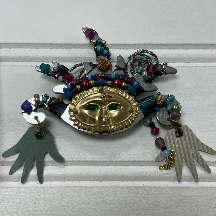 Vintage Liztech Hand Jive Masquerade Mask Hand-Crafted Brooch