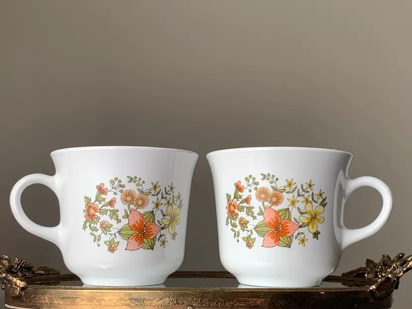 Vintage Corelle Coffee Mugs, Indian Summer Print, Set Of 2