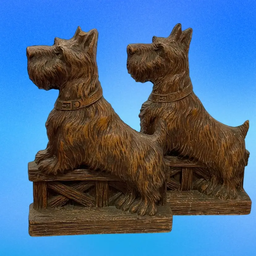 Vintage Syroco Wood Scottie Dogs Bookends Faux Wood Library Art Deco