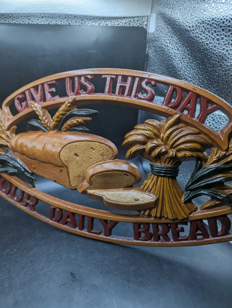 Vintage Sexton Give Us Our Daily Bread Metal Sign Plaque Religious Decor