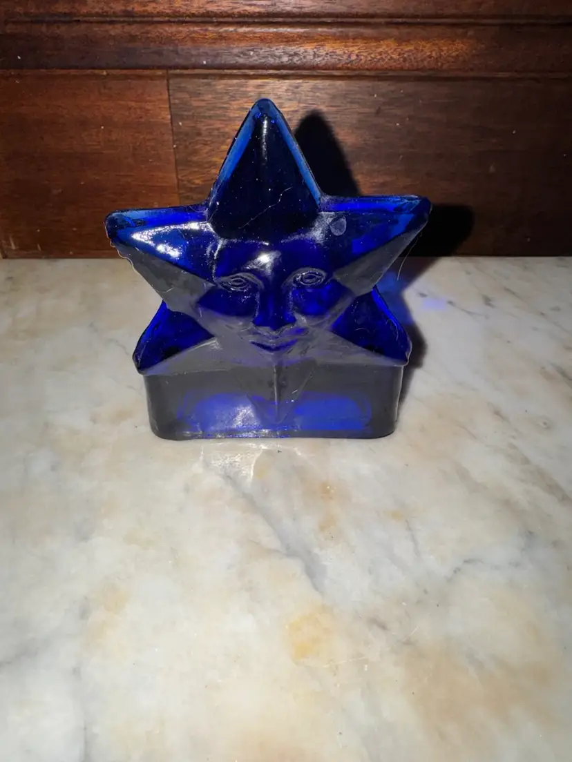 Vintage Celestial Cobalt Blue Glass Candle Tea Light Holder Star