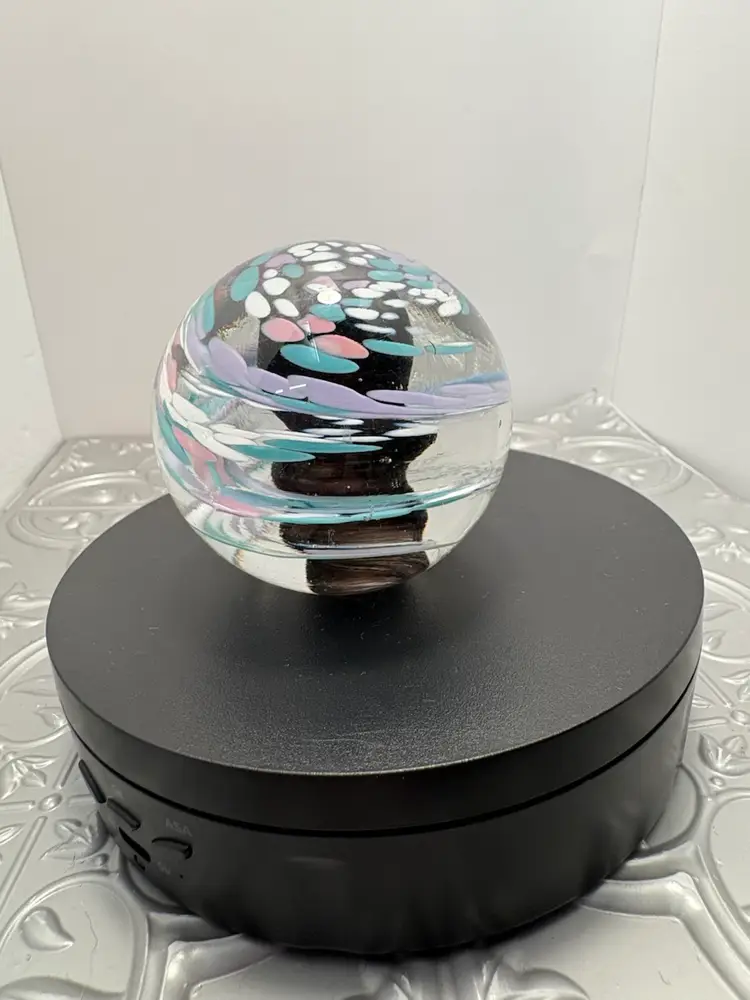 Vintage  Fred  Wilkerson Art Glass 1994 swirl pastel pink,blue Artisan swirl