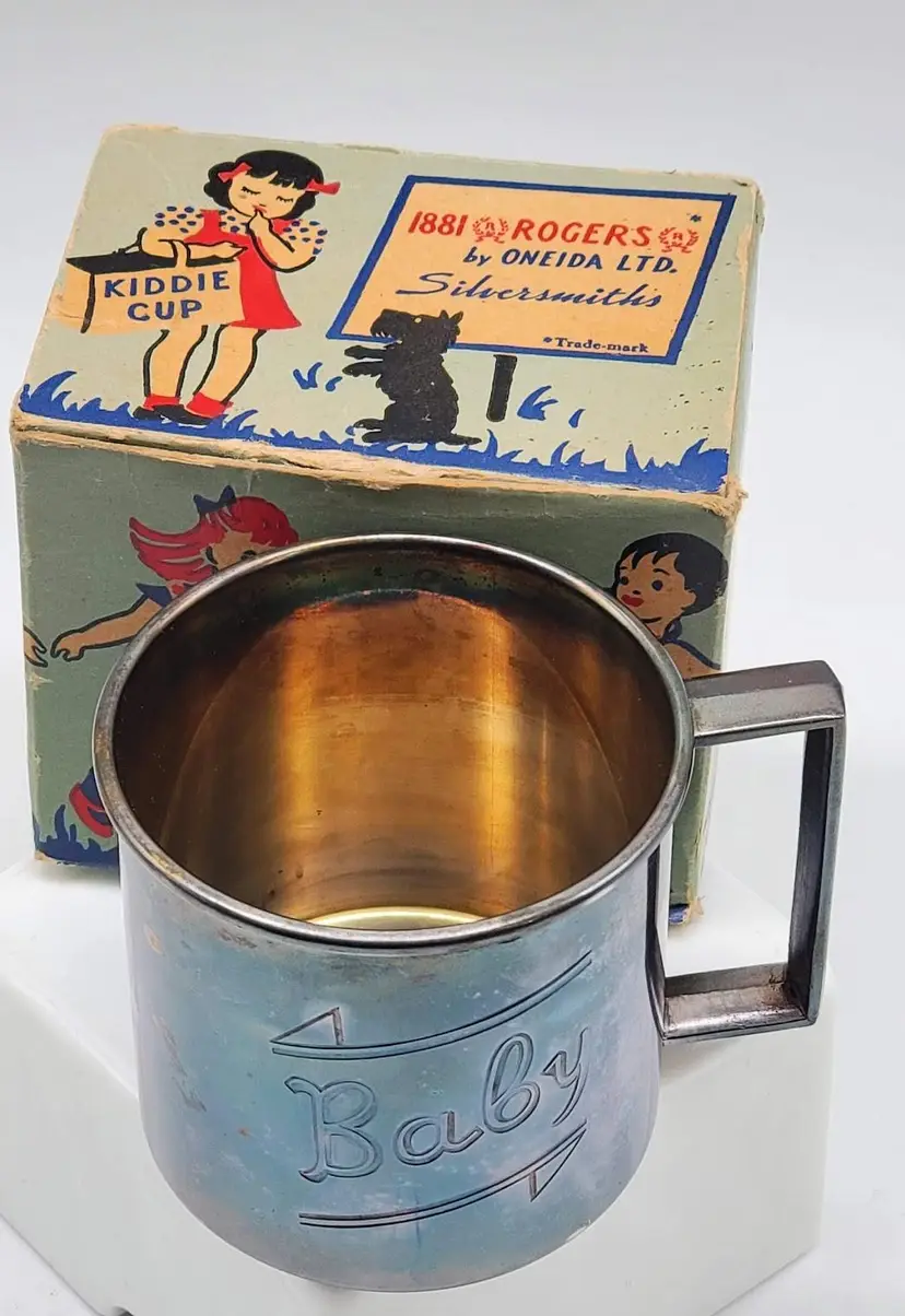 Vintage 1881 Rogers by Oneida Ltd Silver Plate Kiddie Cup Engraved "Baby"