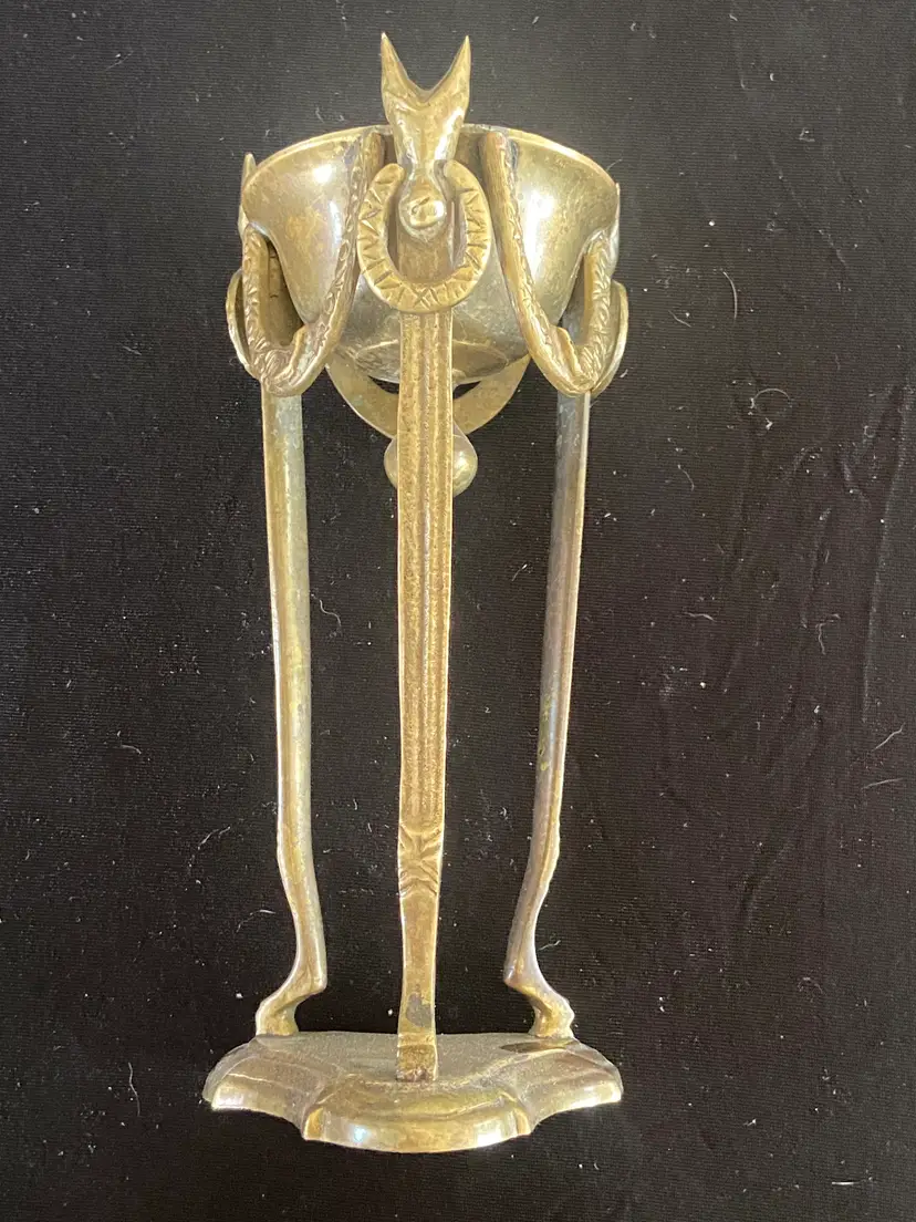 Vintage Brass Rams Head Incense Burner, aka a Censer, 6.5" Tall